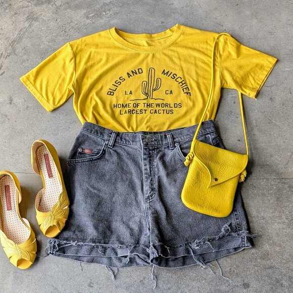 Bliss and Mischief Home of the World's Largest Cactus Yellow Graphic Tee - Picture 1 of 7